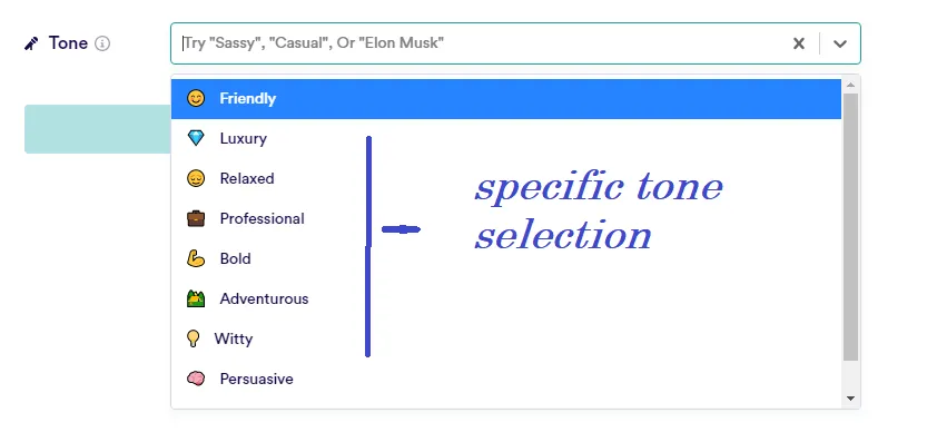 tone selection in copy ai review