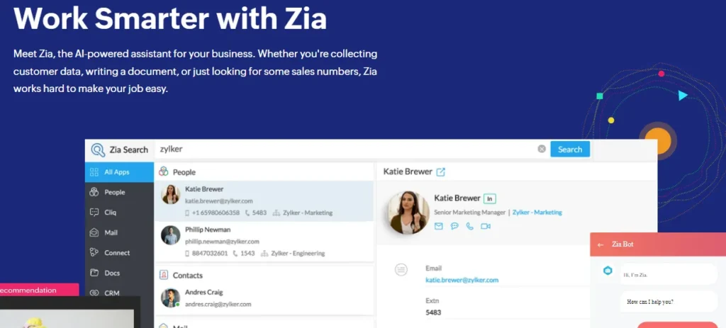 zoho zia crm ai sales platform