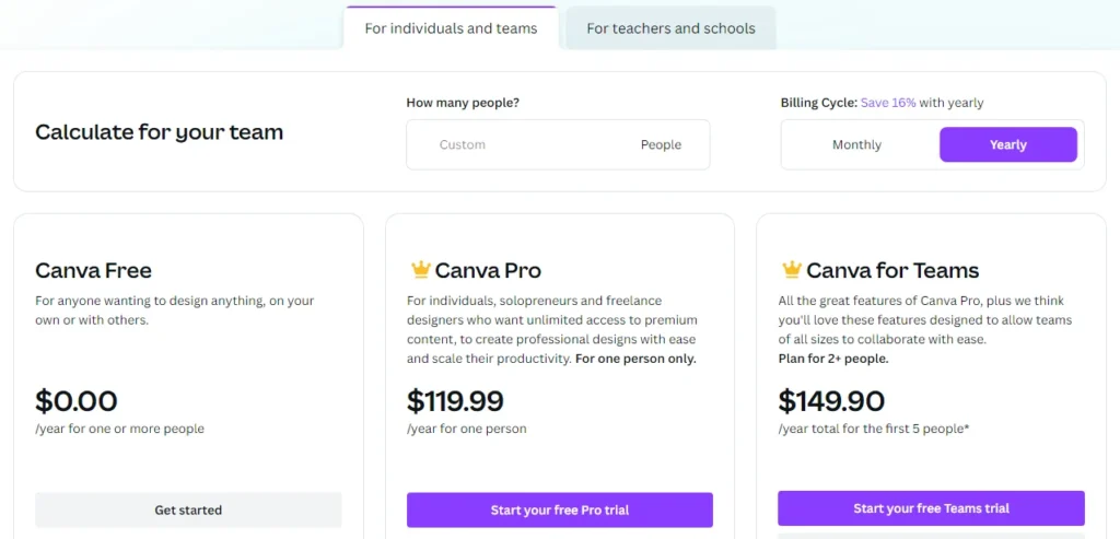 canva plans and pricing