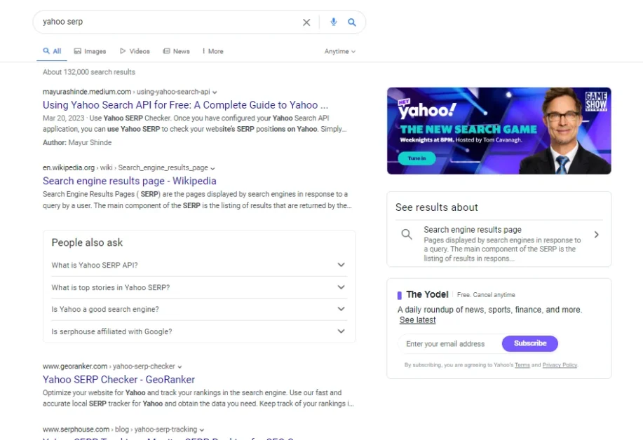 example yahoo serp