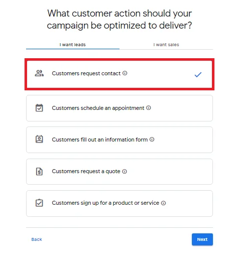 customer action you want your campaign be optimized to deliver